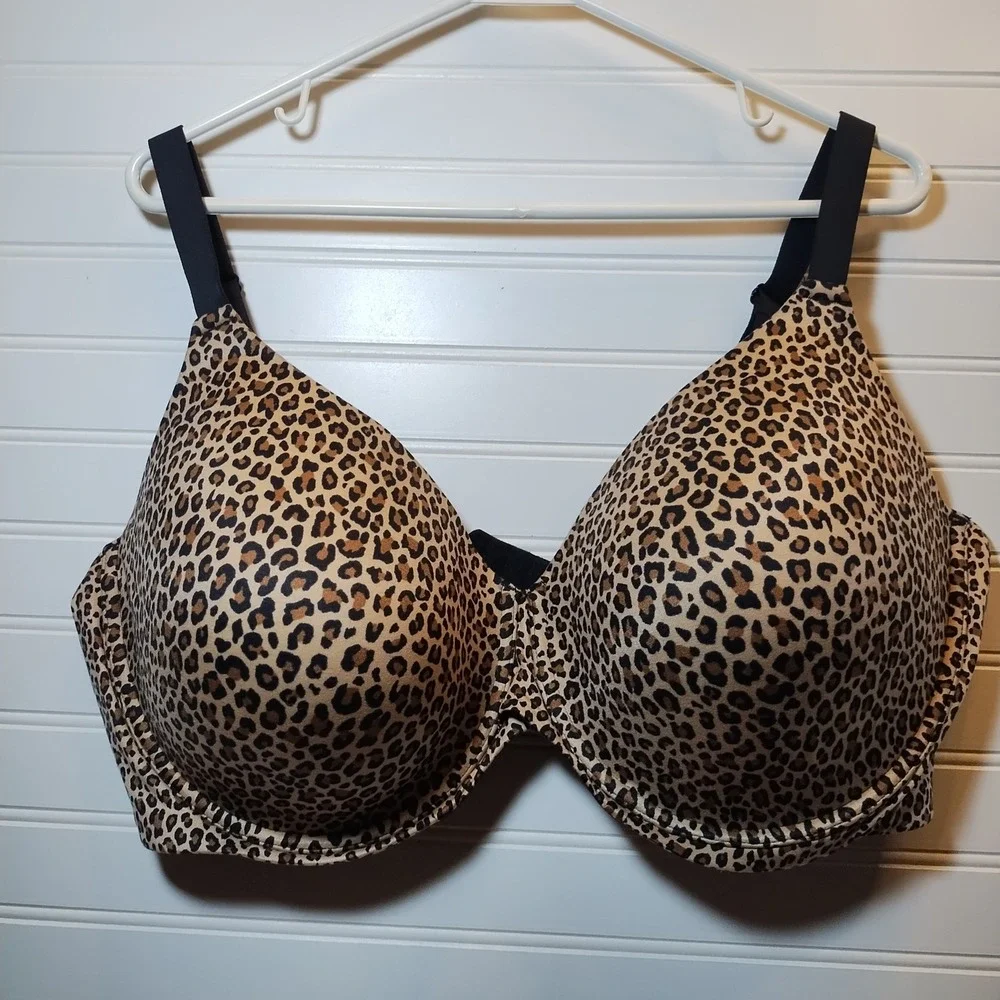 Auden Leopard Animal Print Lightly Lined Full‎ Coverage T-Shirt Bra 46DDD Tan